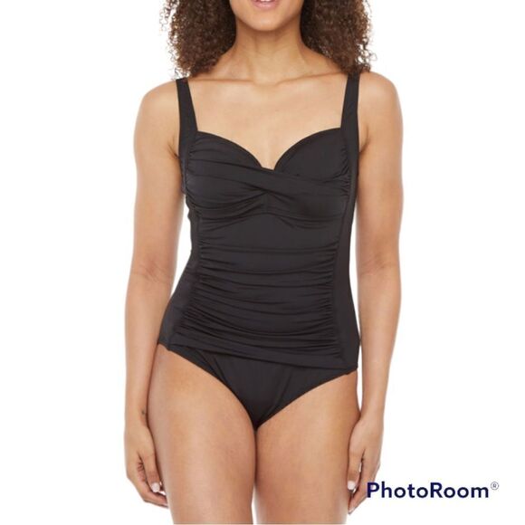 Liz Claiborne Black adjustable straps molded cups One Piece Swimsuit - Picture 1 of 5